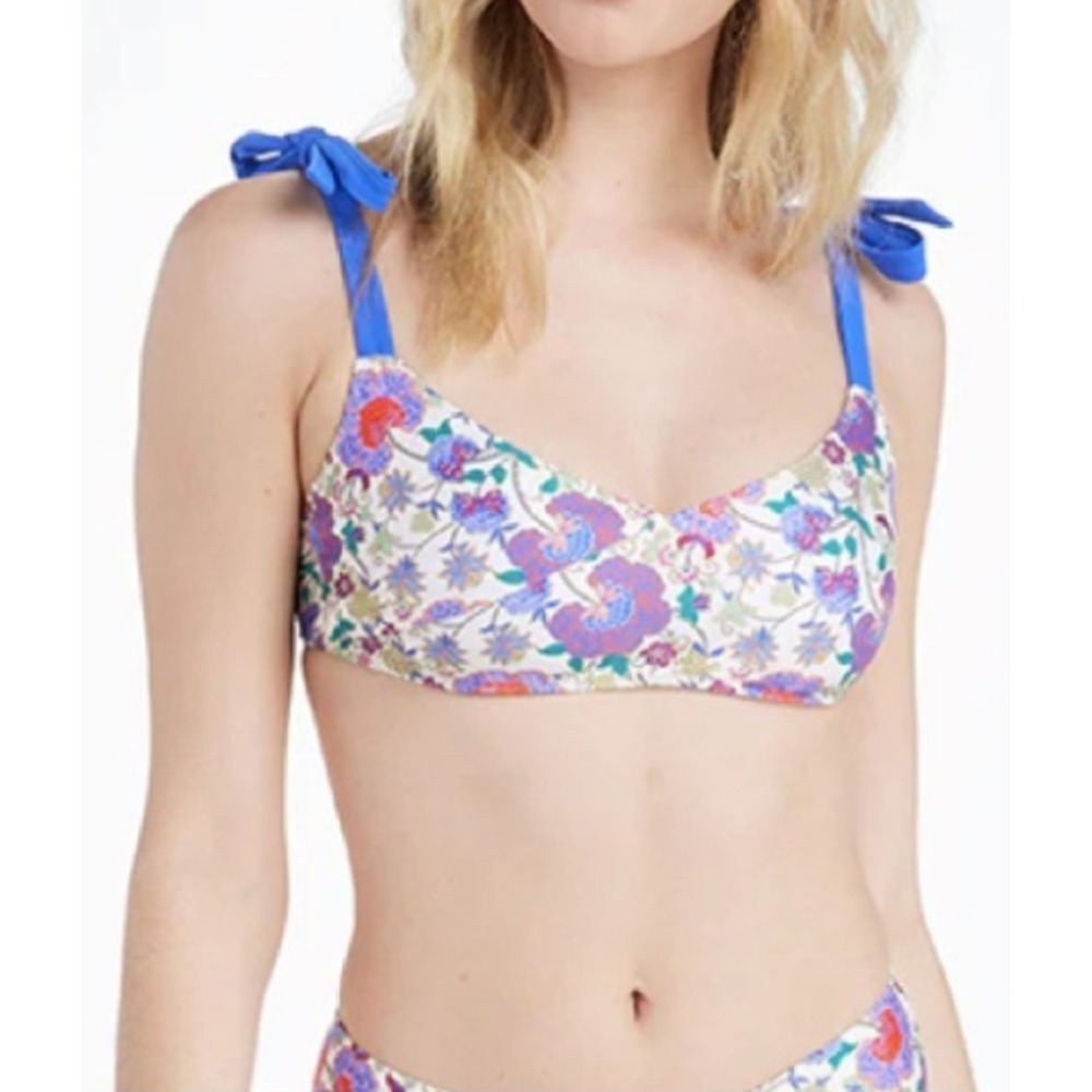 Summersalt Bikini Top Women 4 Blue Floral Tie Shoulder Swimwear